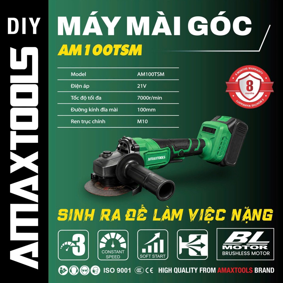Máy Mài Góc Pin Amaxtools AM100TSM 21V, Tốc độ 7000 vòng/phút