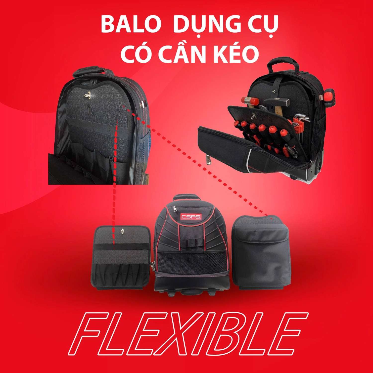 Balo Dụng Cụ Có Cần Kéo & Bánh Xe CSPS 36cm Model VNRB036101
