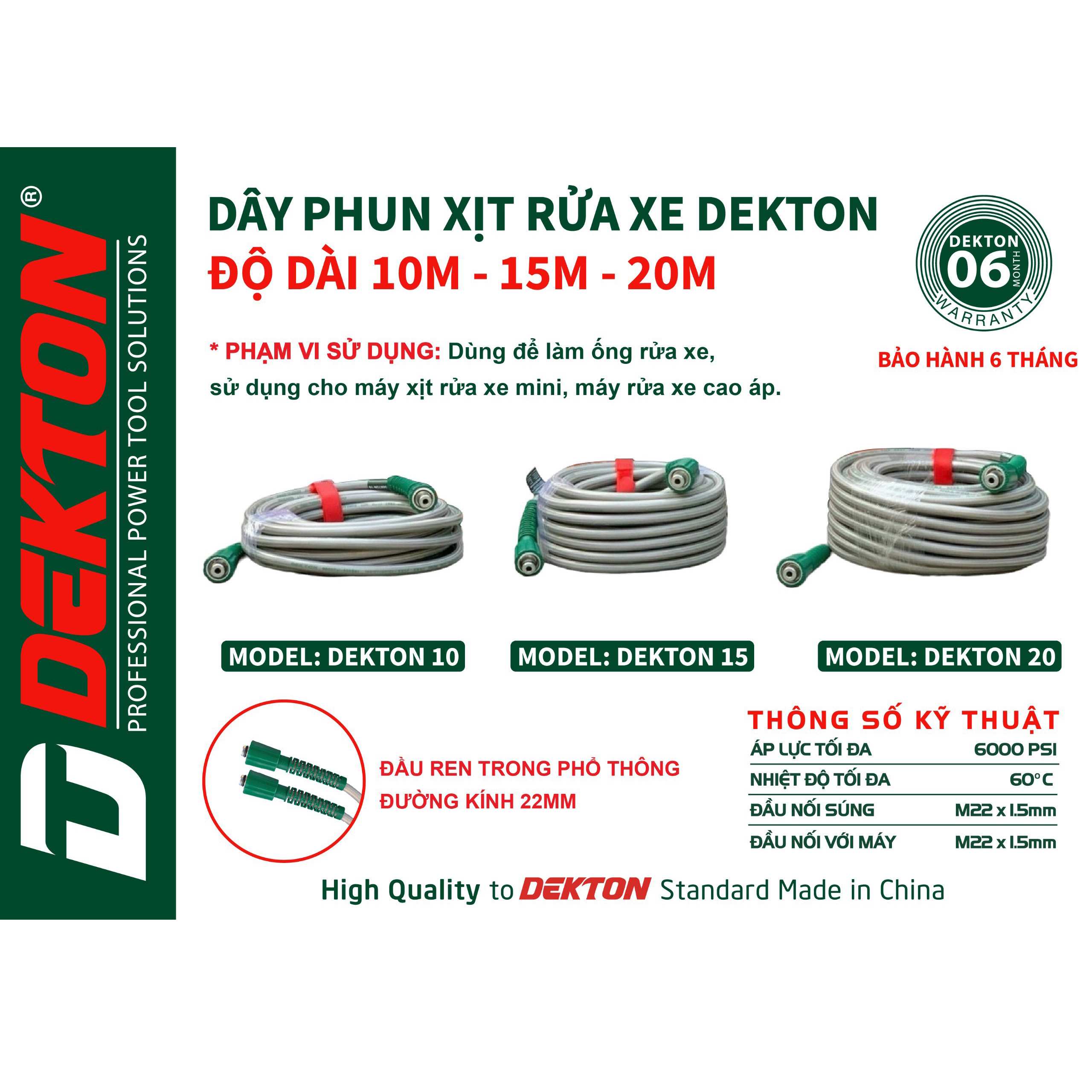 Cuộn Dây Rửa Xe Mini 15M DEKTON15 6000PSI 2