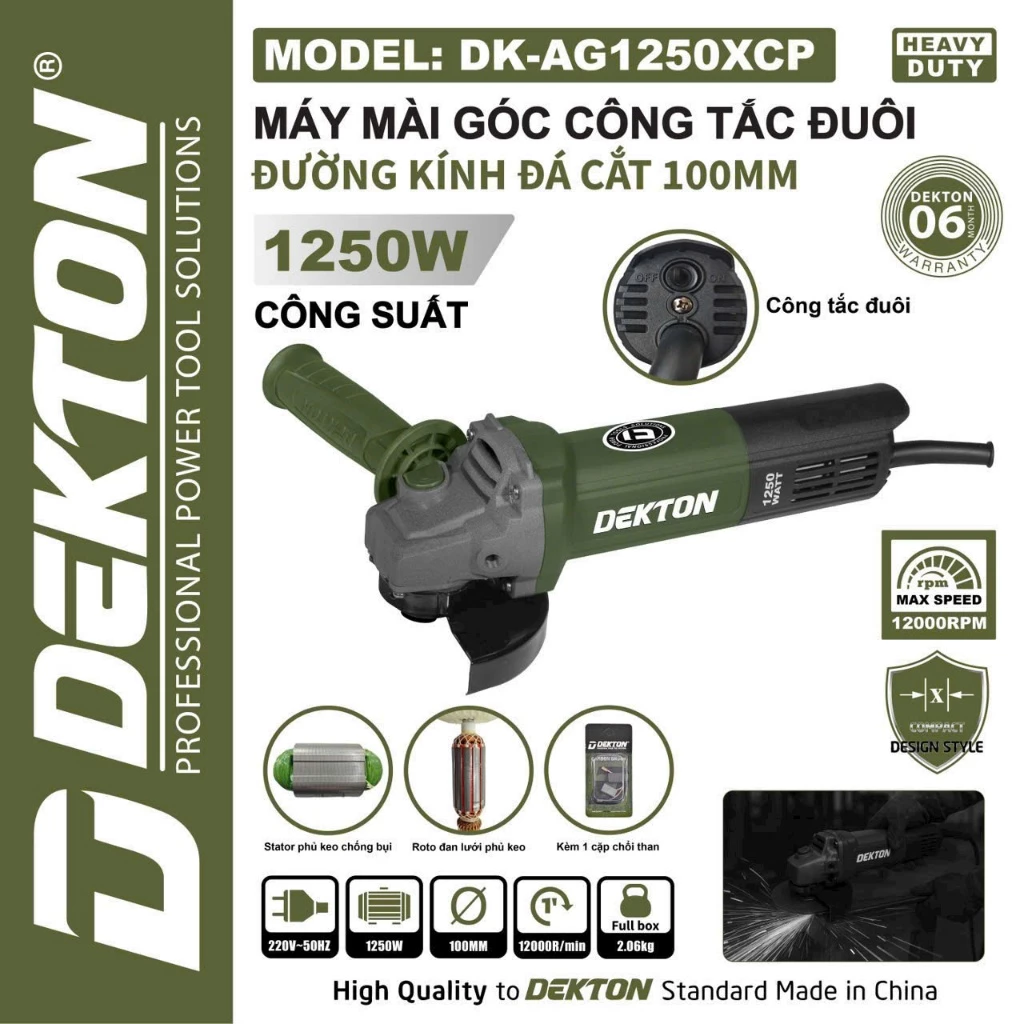 Máy Mài Góc Công Tắc đuôi 100mm Dekton DK-AG1250XCP