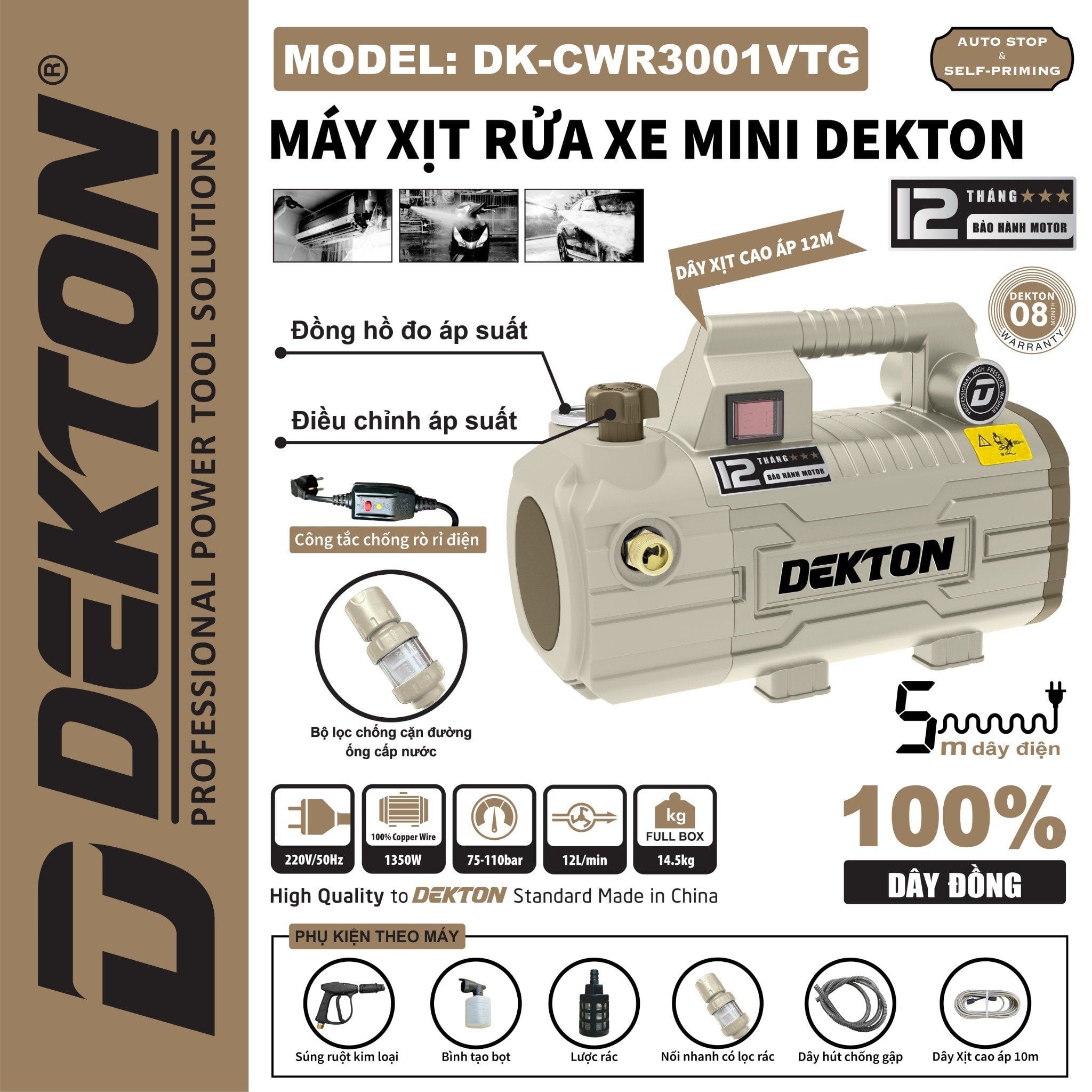 Máy Xịt Rửa Xe Mini Dekton DK-CWR3001VTG
