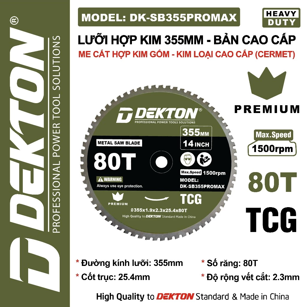 Lưỡi Cắt Hợp Kim 355mm Dekton DK-SB355PROMAX 1500RPM Chính Hãng