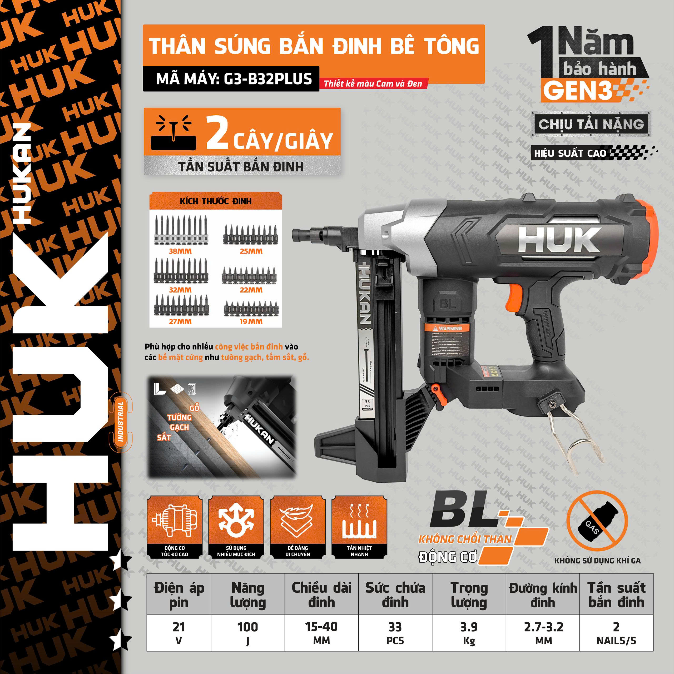 Thân Súng Bắn Đinh Bê Tông GEN 3 G3-B32PLUS