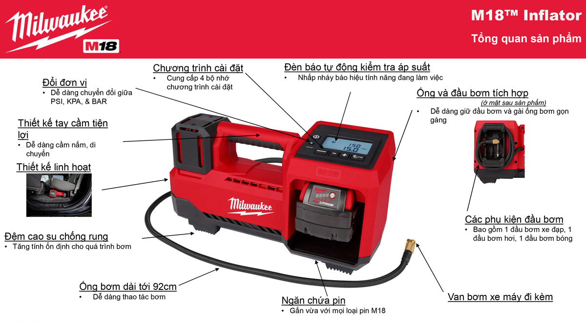 M&aacute;y Bơm Hơi Milwaukee M18 BI-0 &aacute;p Suất 150psi