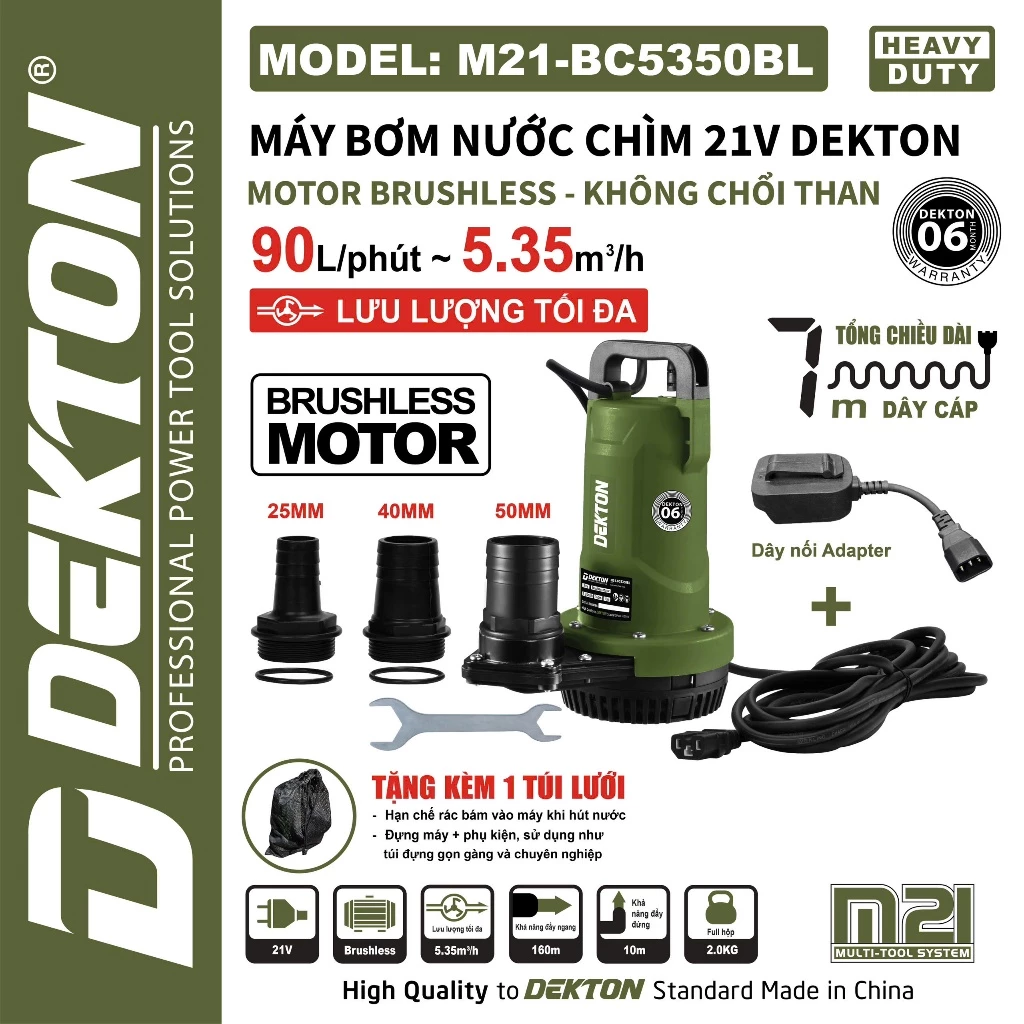 Máy Bơm Nước Chìm Dekton 21V Brushless M21-BC5350BL