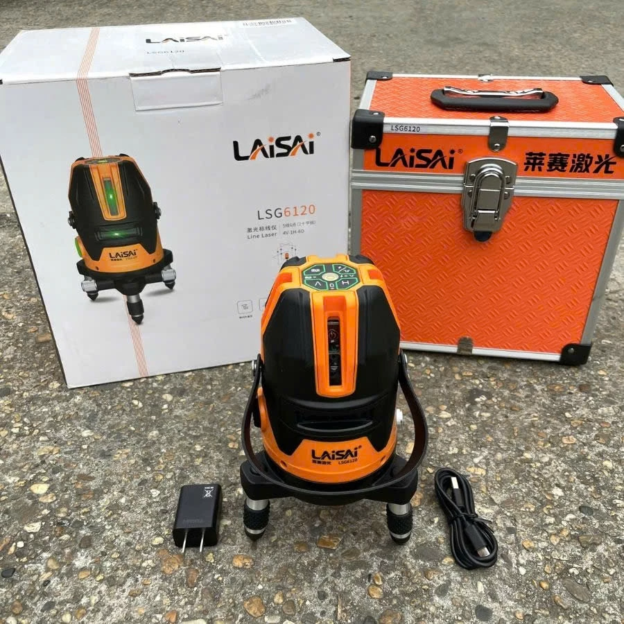 Máy Cân Bằng Laser 5 Tia Xanh LAISAI LSG 6120 - 4 Tia đứng, Chấm Dọi, Bù Nghiêng 3°