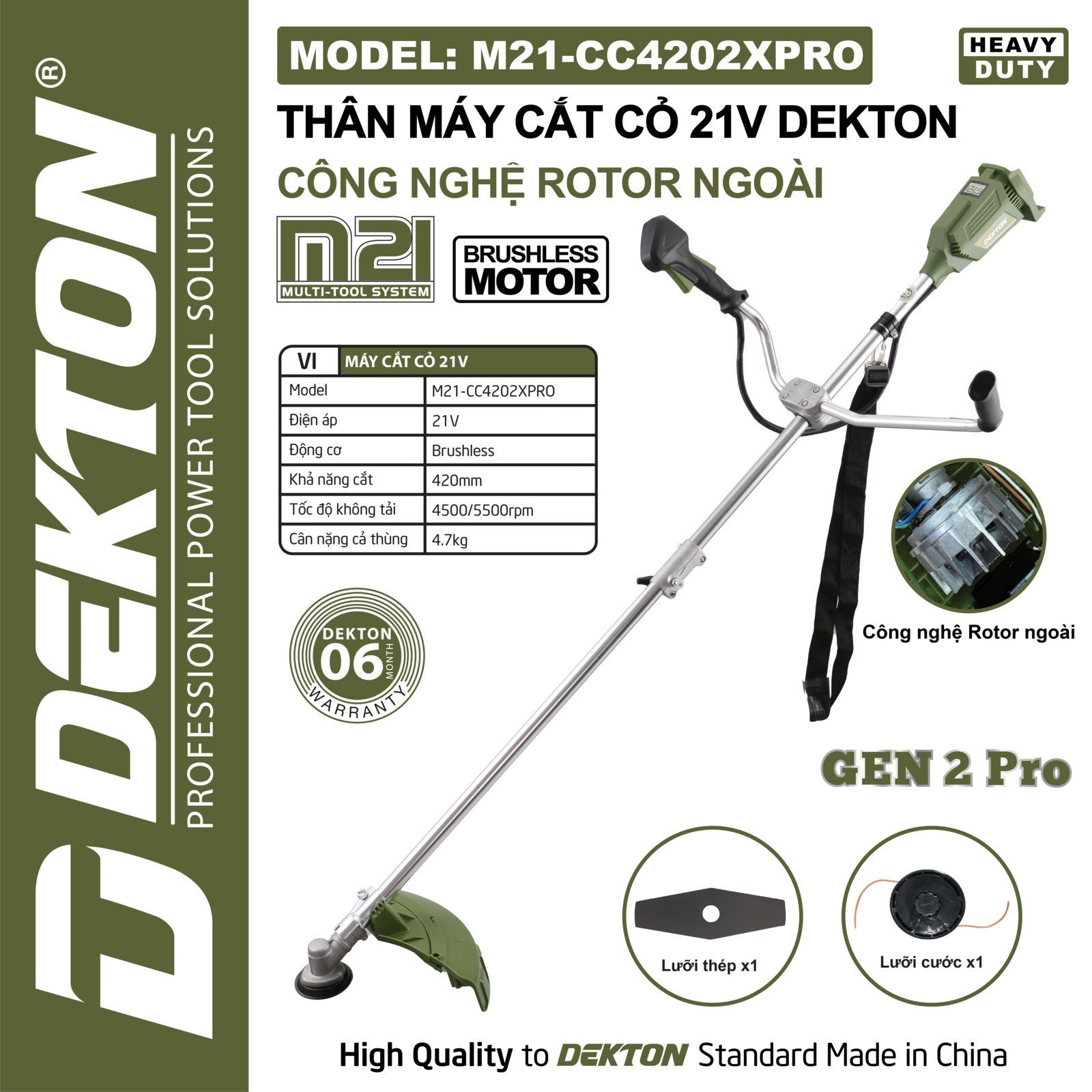 Thân Máy Cắt Cỏ Pin 21V Dekton M21-CC4202XPRO
