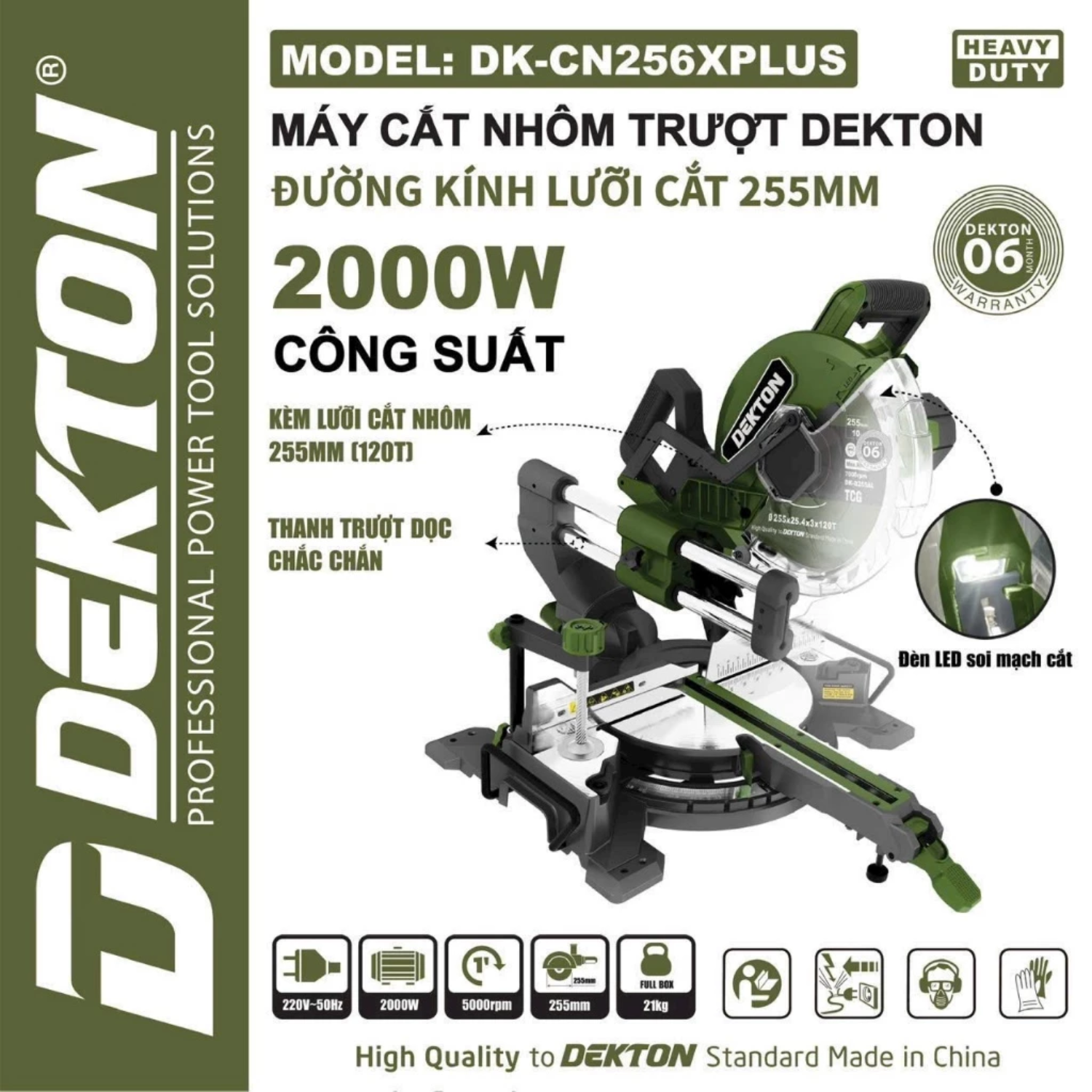 Máy Cắt Nhôm Trượt 255MM 2000W DEKTON DK-CN256XPLUS