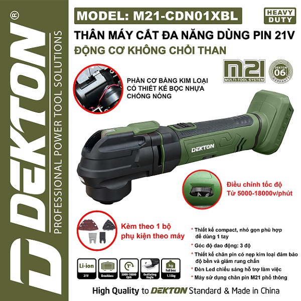 Máy Cắt Rung Đa Năng Dekton M21-CDN01XBL 18000RPM, Dùng Pin 21V, Không Chổi Than