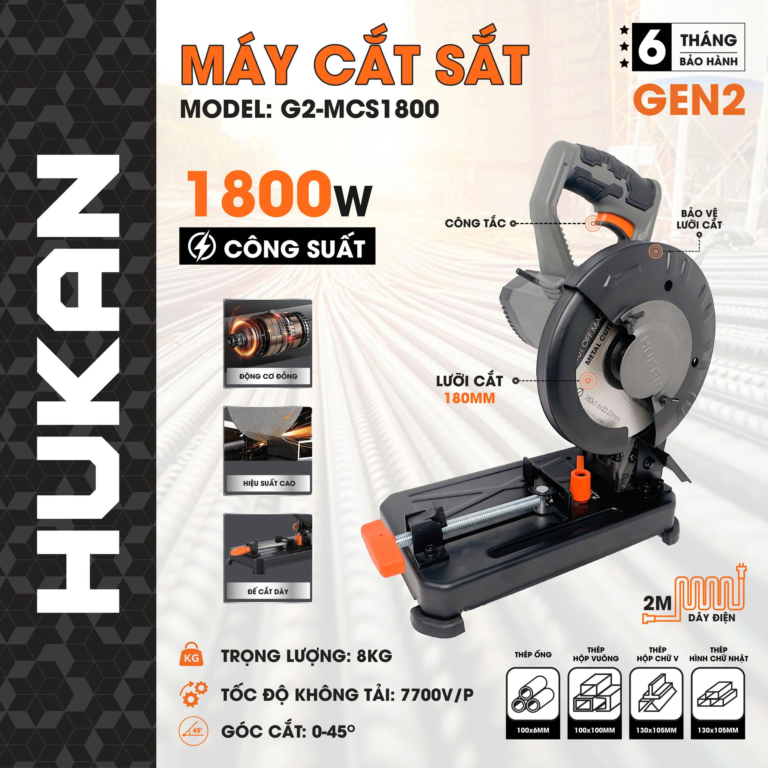 Máy Cắt Sắt 180mm Hukan GEN 2 G2-MCS1800, Công Suất 1800W