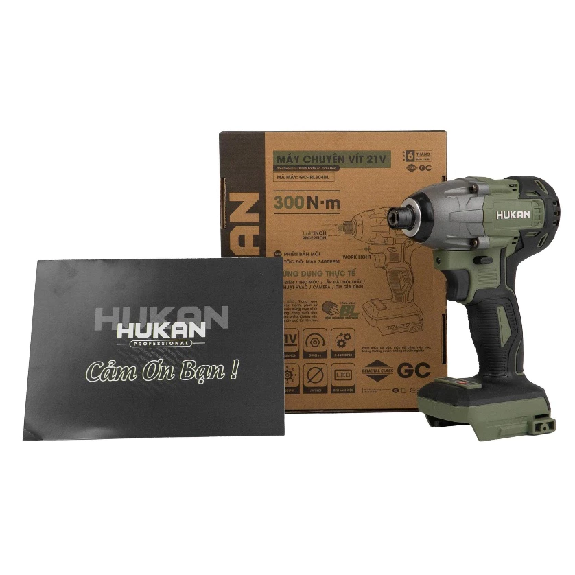 Máy Chuyên Vít Búa HUKAN GC-IRL304BL, Lực Siết 300Nm, Không Chổi Than