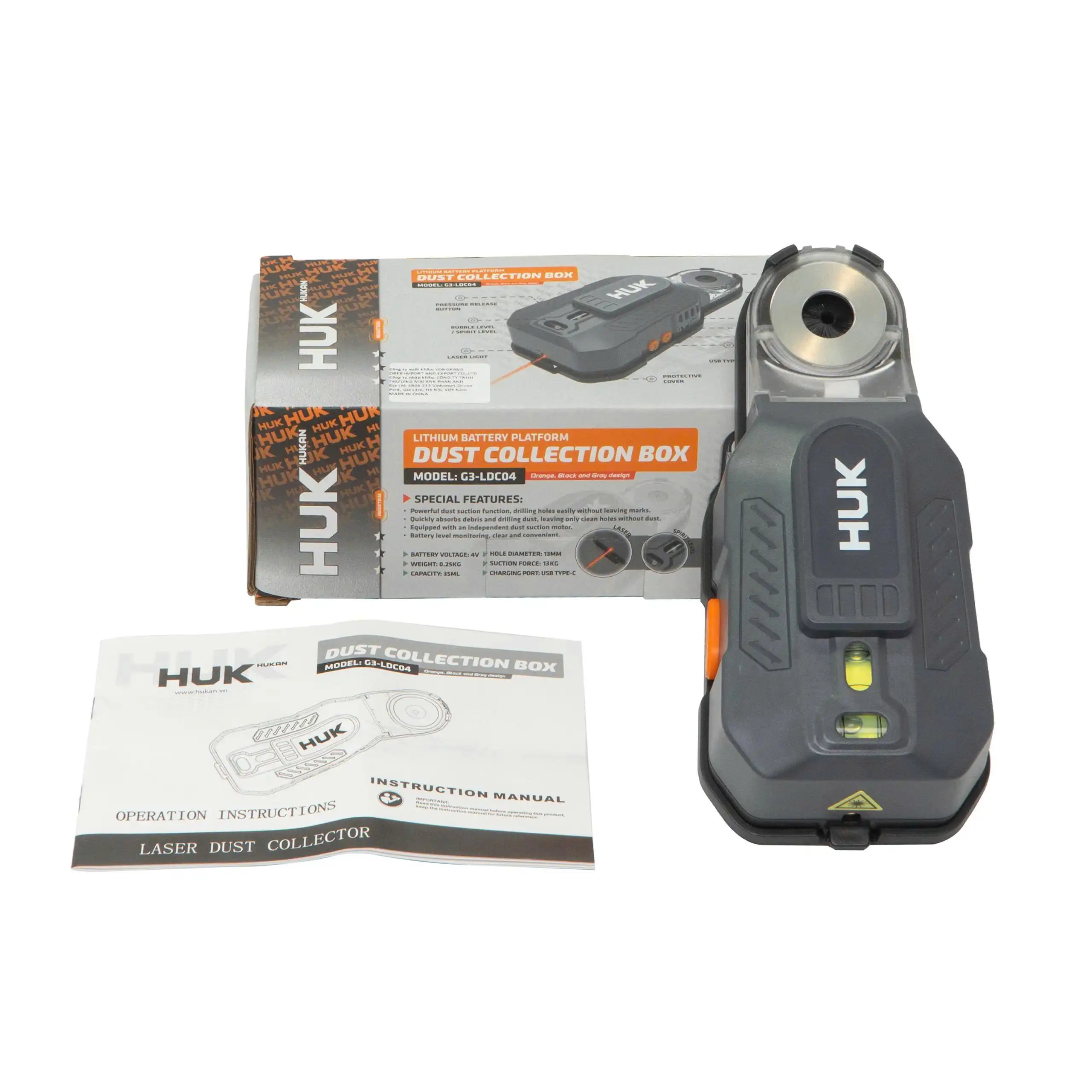 Máy Hút Bụi Mini Cho Máy Khoan Hukan G3-LDC04 - Tích Hợp Laser Giữ Cân Bằng