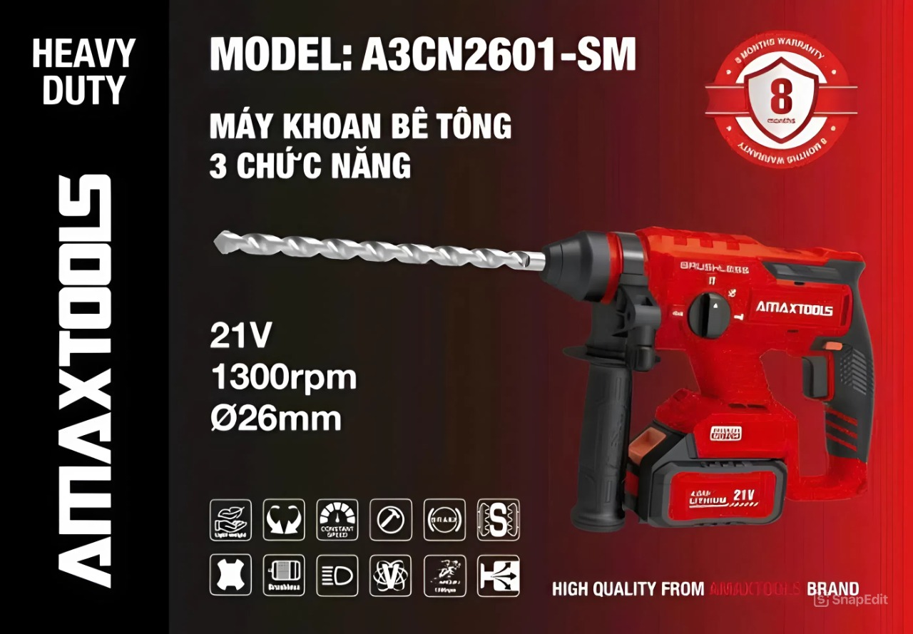 Máy Khoan Bê Tông Pin AMAXTOOLS A3CN2601-SM