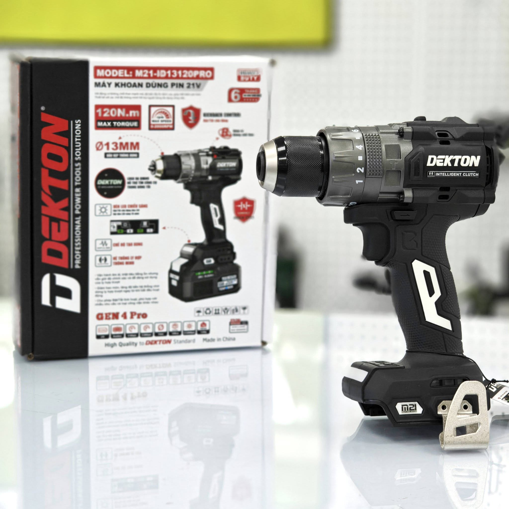 Máy Khoan Pin 21V Dekton 120Nm M21-ID13120PRO 13mm, 3 Chức Năng, Tạo Xung, Ngắt Lực Thông Minh
