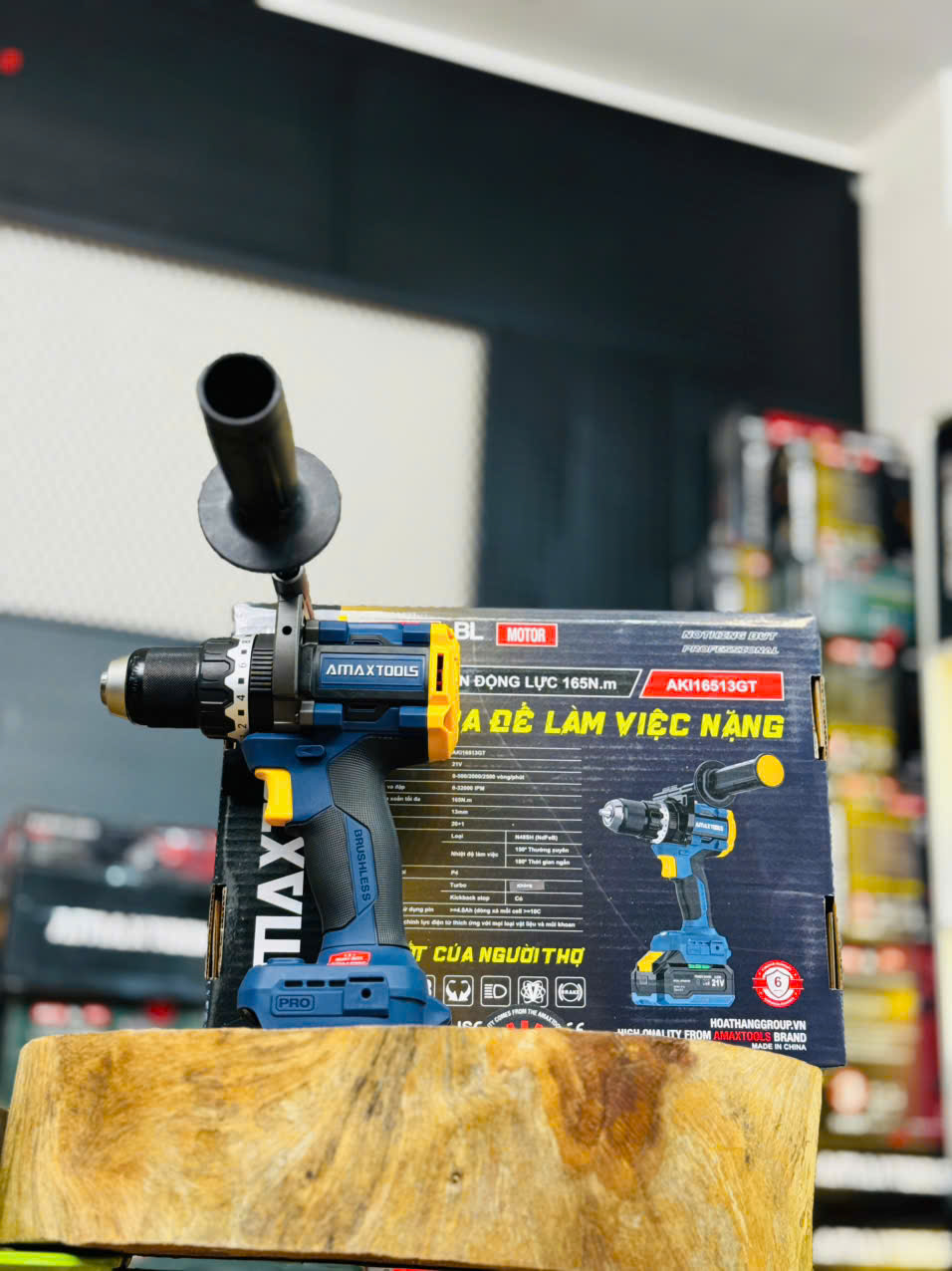 Máy Khoan Pin Amaxtools 165Nm AKI16513 GT Chính Hãng, Đầu Kẹp 13mm, Động Cơ Không Chổi Than