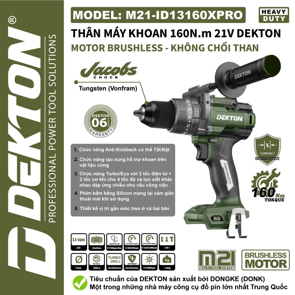 Máy Khoan Pin Dekton M21-ID13160XPRO Chính Hãng 160Nm
