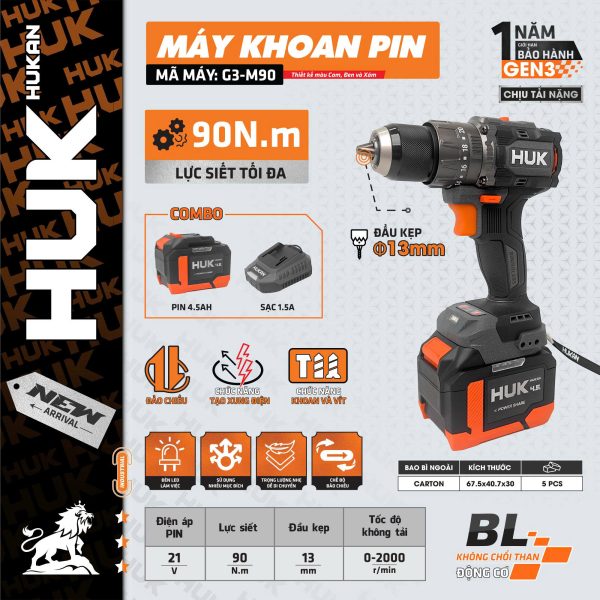 M&aacute;y Khoan Pin HUKAN Gen3 G3-M90, Lực Siết 90Nm