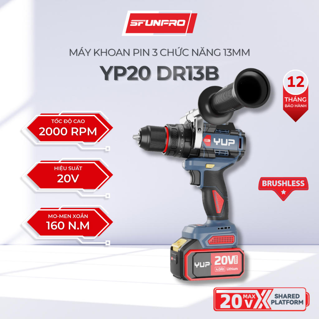 Máy Khoan Pin Yupai YP20 DR13B bản 4.0Ah 13MM 3 Chức Năng Chính Hãng Giá Tốt