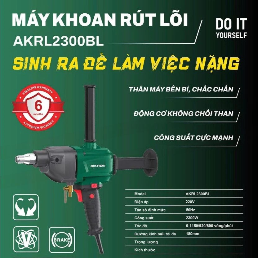 Máy Khoan Rút Lõi Bê Tông 220V 2300W AMAXTOOLS AKRL2300BL
