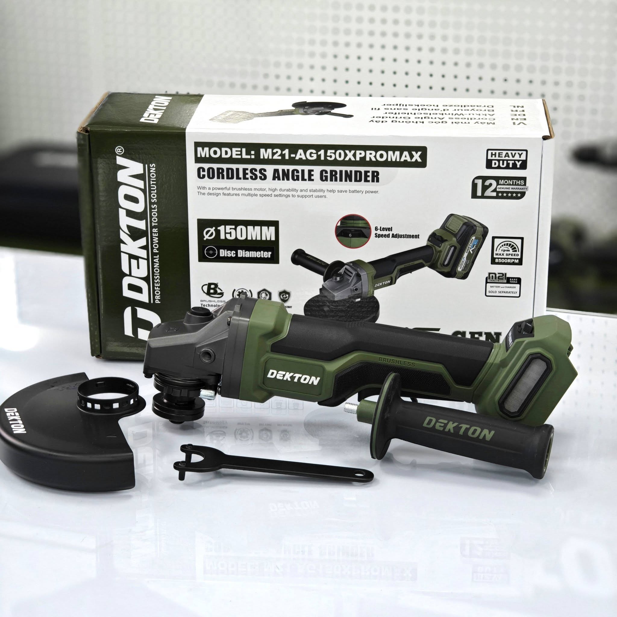 Máy Mài Góc Dekton 150mm Pin 21V AG150XPROMAX, Tốc Độ 8500PRM