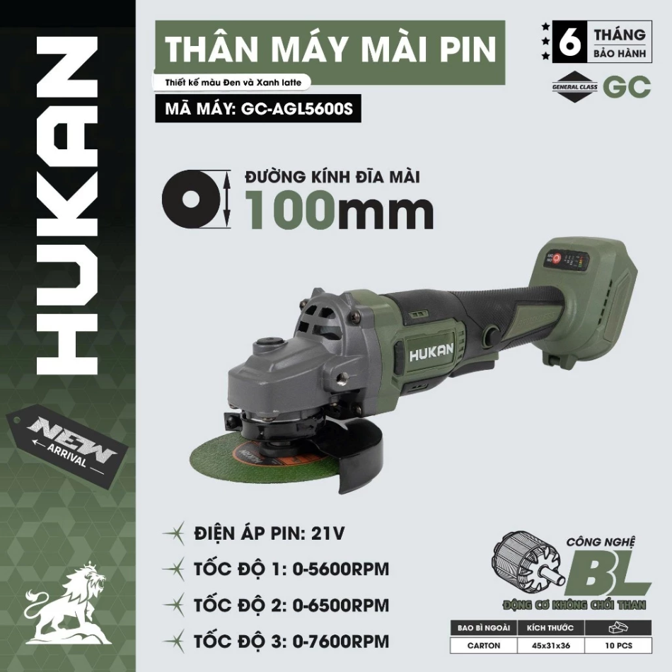 Máy Mài Góc Pin 21V HUKAN GC-AGL5600S, Động Cơ Không Chổi Than
