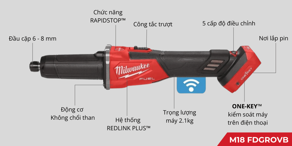Máy Mài Khuôn Milwaukee M18 FDGROVB-0X ASIA, đầu Cặp 6/8mm, 20.000 V/p