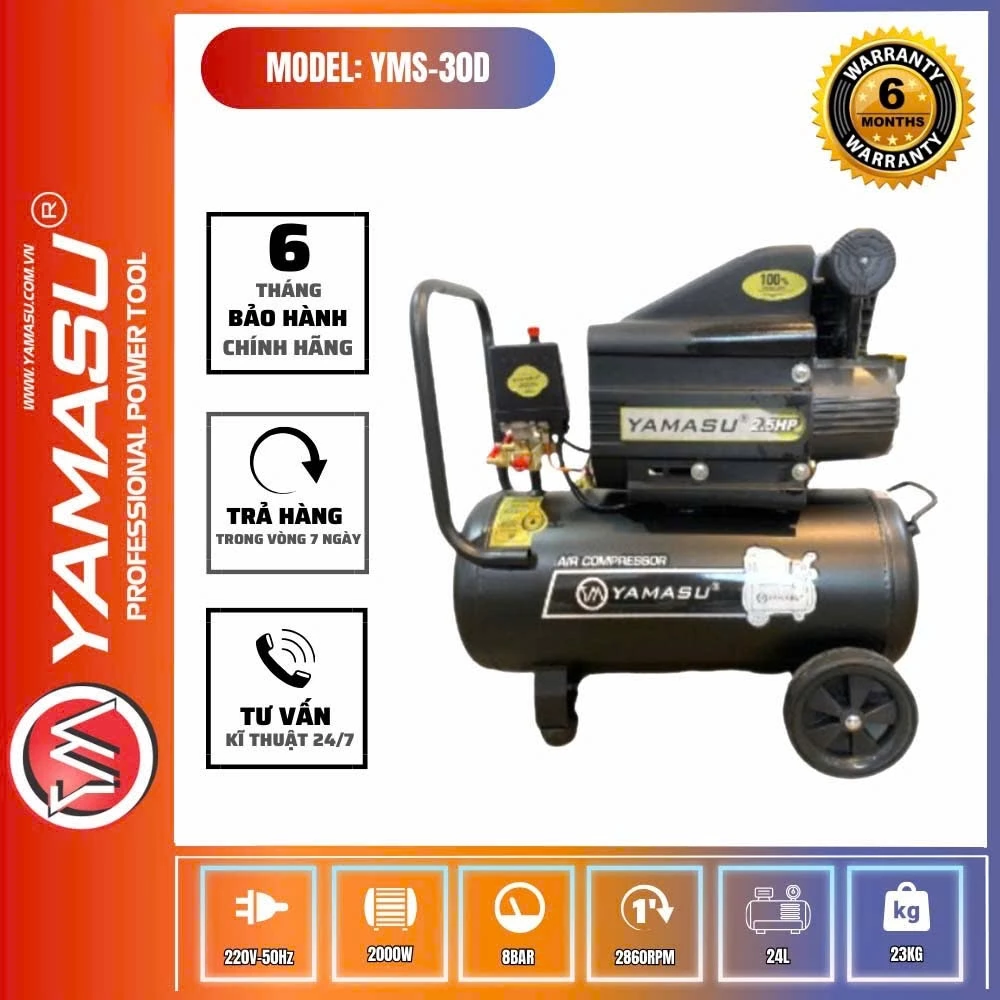 Máy Nén Khí Có Dầu 2.5HP Yamasu NKD2.5HP-30L, Dung Tích 30L