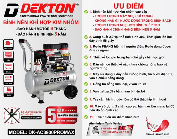 Máy nén khí không dầu 2.0HP 30L Dekton DK-AC3930PROMAX 2