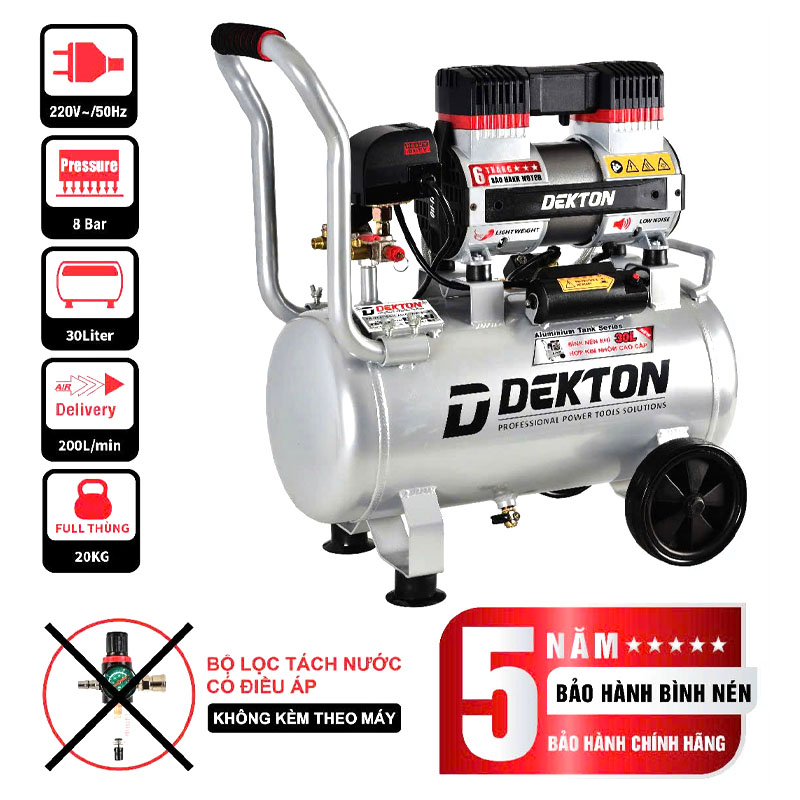 Máy Nén Khí Không Dầu Bình Nhôm 2HP 30 Lít Dekton DK-AC3930PROMAX Chính Hãng