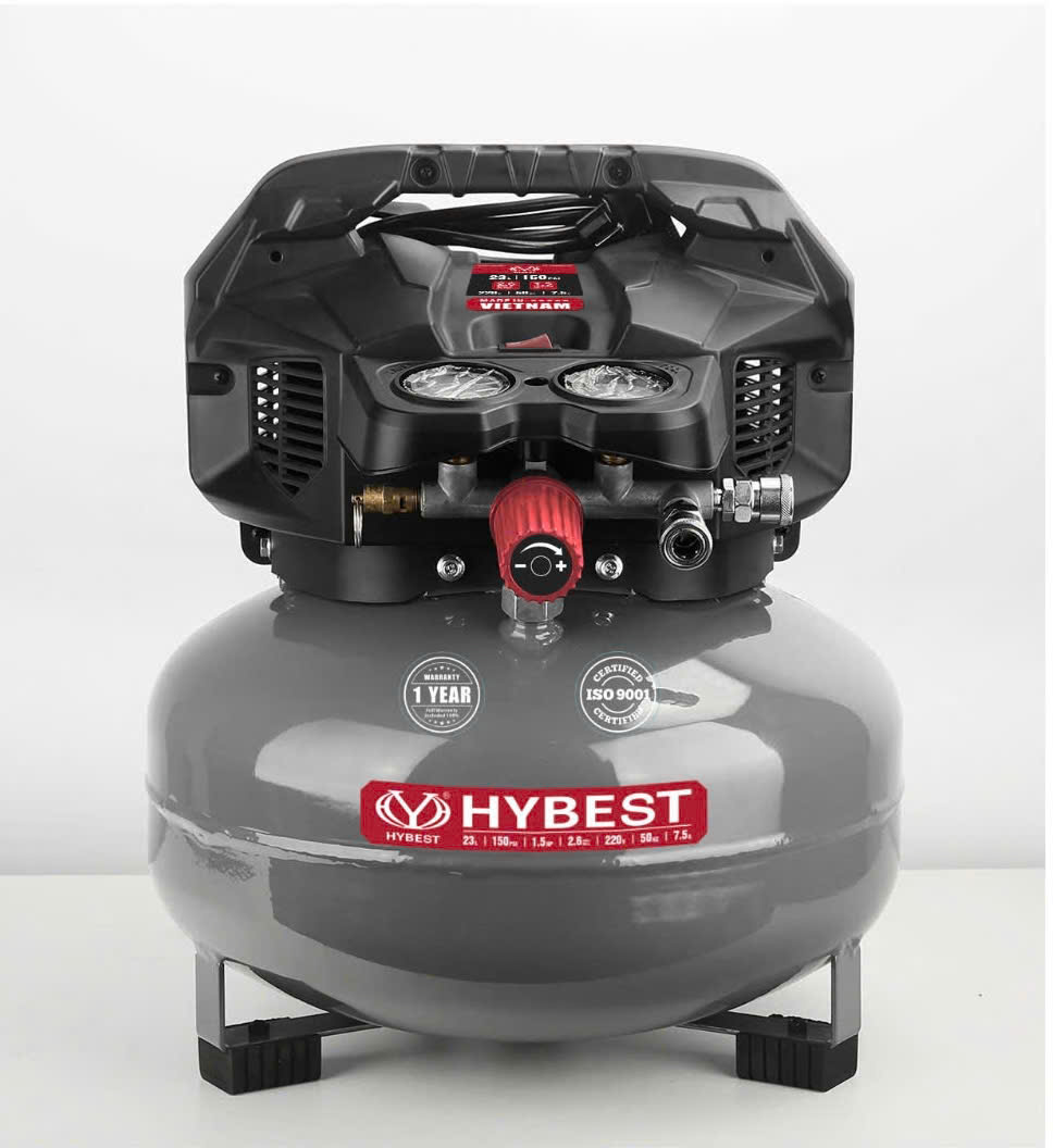 Máy Nén Khí Không Dầu 23L Hybest VACW1523AEMG, Công Suất 1.5HP, Áp Lực 10.4 Bar Chính Hãng