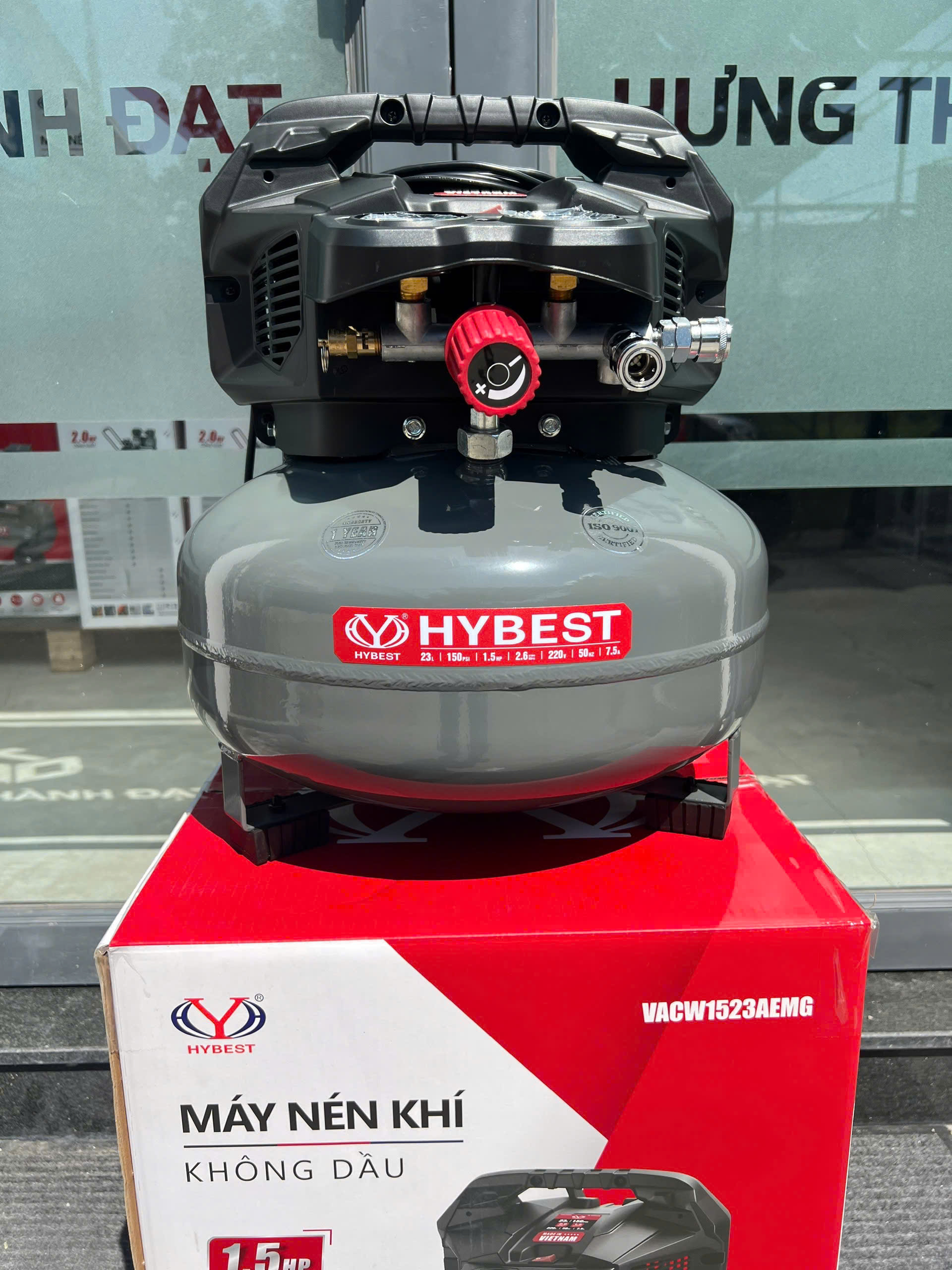 Máy Nén Khí Không Dầu 23L Hybest VACW1523AEMG, Công Suất 1.5HP, Áp Lực 10.4 Bar Chính Hãng