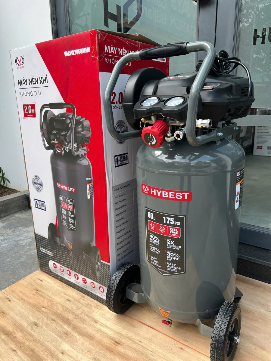 Máy Nén Khí Không Dầu 60L Hybest ACWL2060AIMG 2HP, Áp Lực 12 Bar Chính Hãng
