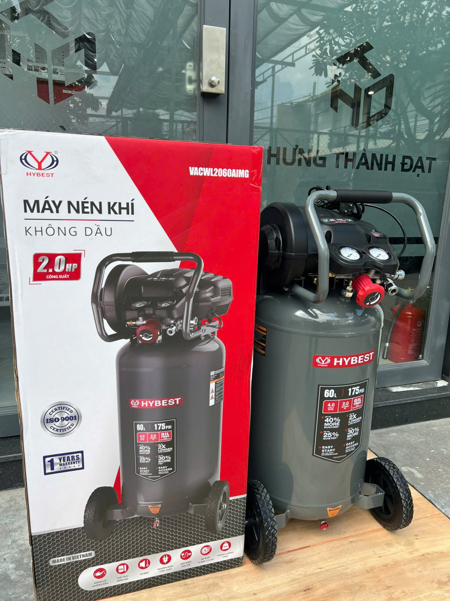 Máy Nén Khí Không Dầu 60L Hybest ACWL2060AIMG 2HP, Áp Lực 12 Bar Chính Hãng
