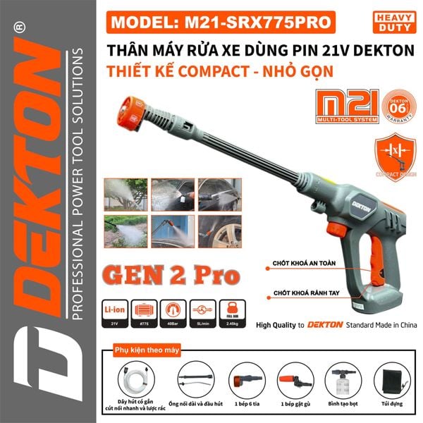 M&aacute;y Rửa Xe D&ugrave;ng Pin Dekton M21-SRX775PRO