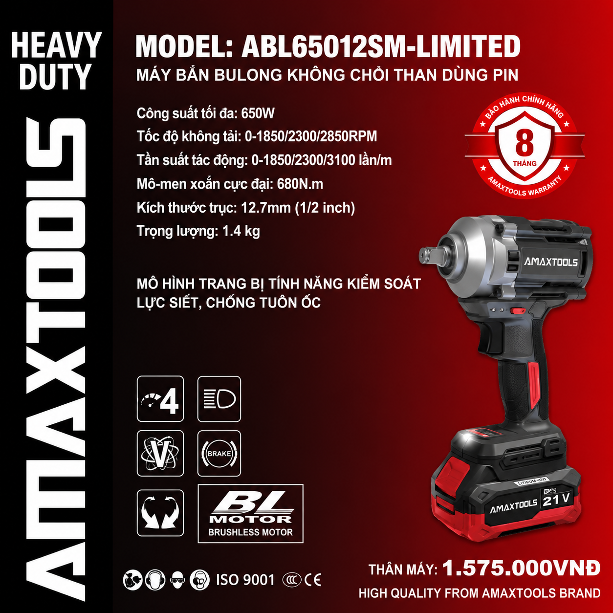 Máy Siết Bulong 650N Amaxtools ABL65012SM PRO