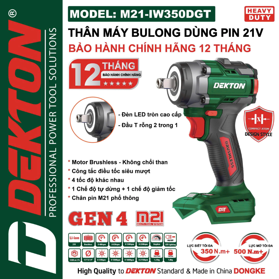 Máy Siết Bulong Dekton 350Nm M21-IW350XDGT Dùng Pin 21V Chính Hãng