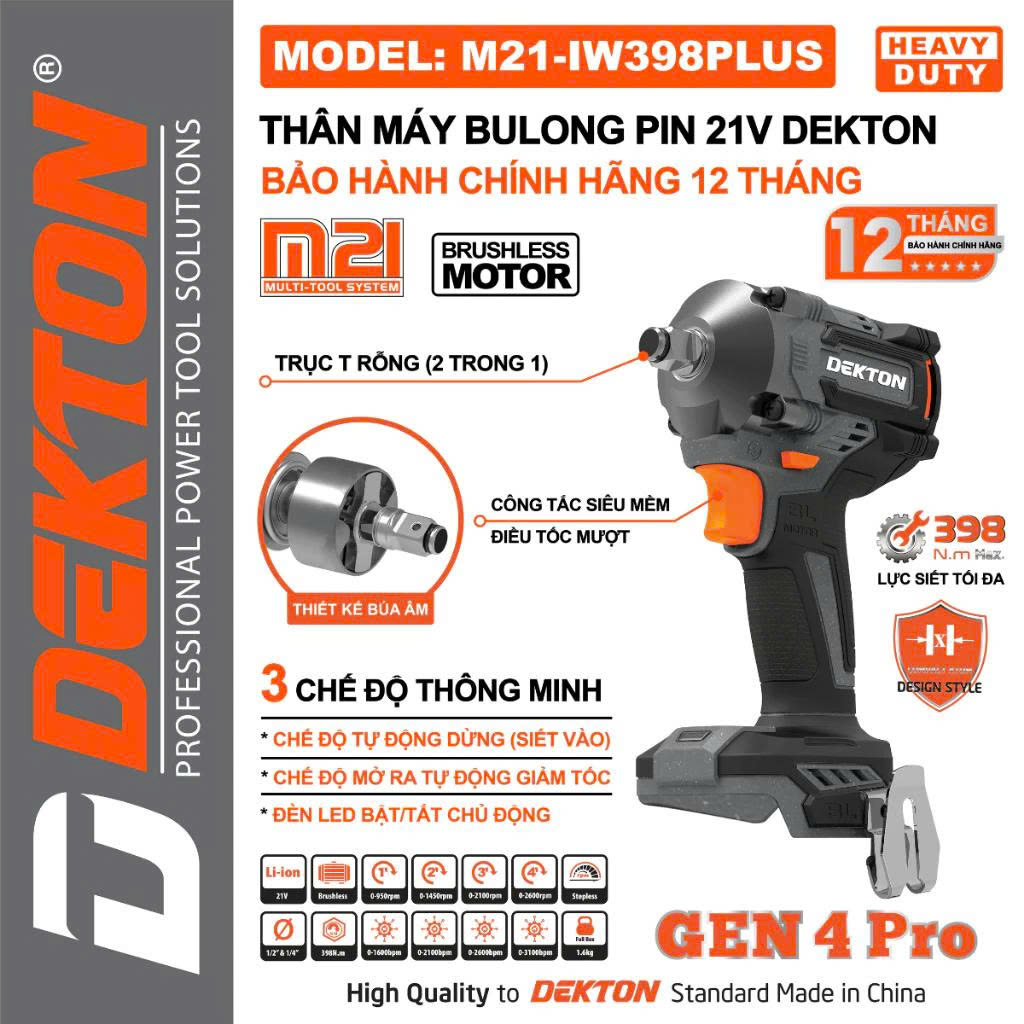 Máy Siết Bulong DEKTON Dùng Pin 21V M21-IW398PLUS