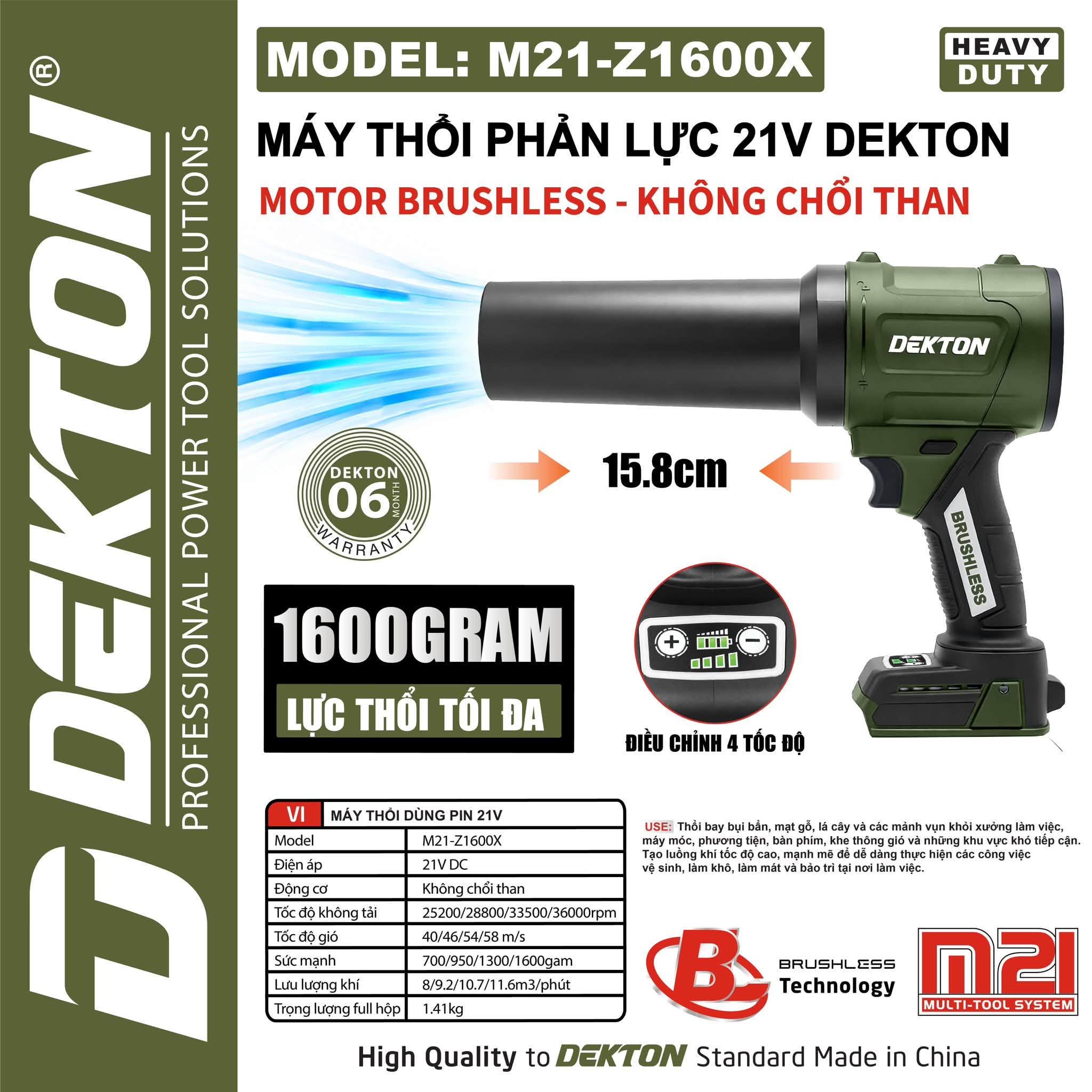 Máy Thổi Phản Lực Dekton 1600G M21-Z1600 Và M21-Z1600X Chính Hãng, Tốc Độ 36000 RPM