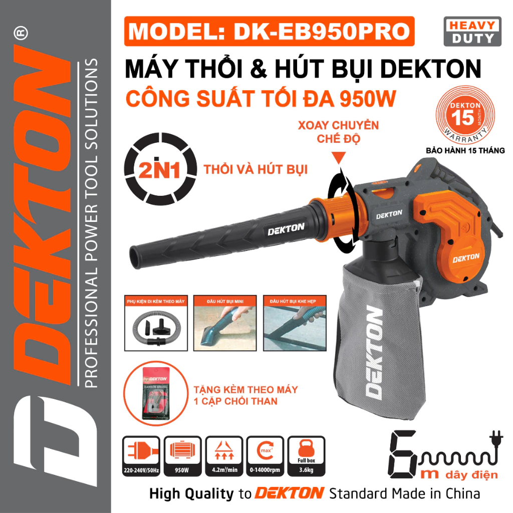 Máy Thổi Và Hút Bụi Dekton DK-EB950PRO 950W, Tốc Độ 14000 Vòng/Phút Chính Hãng