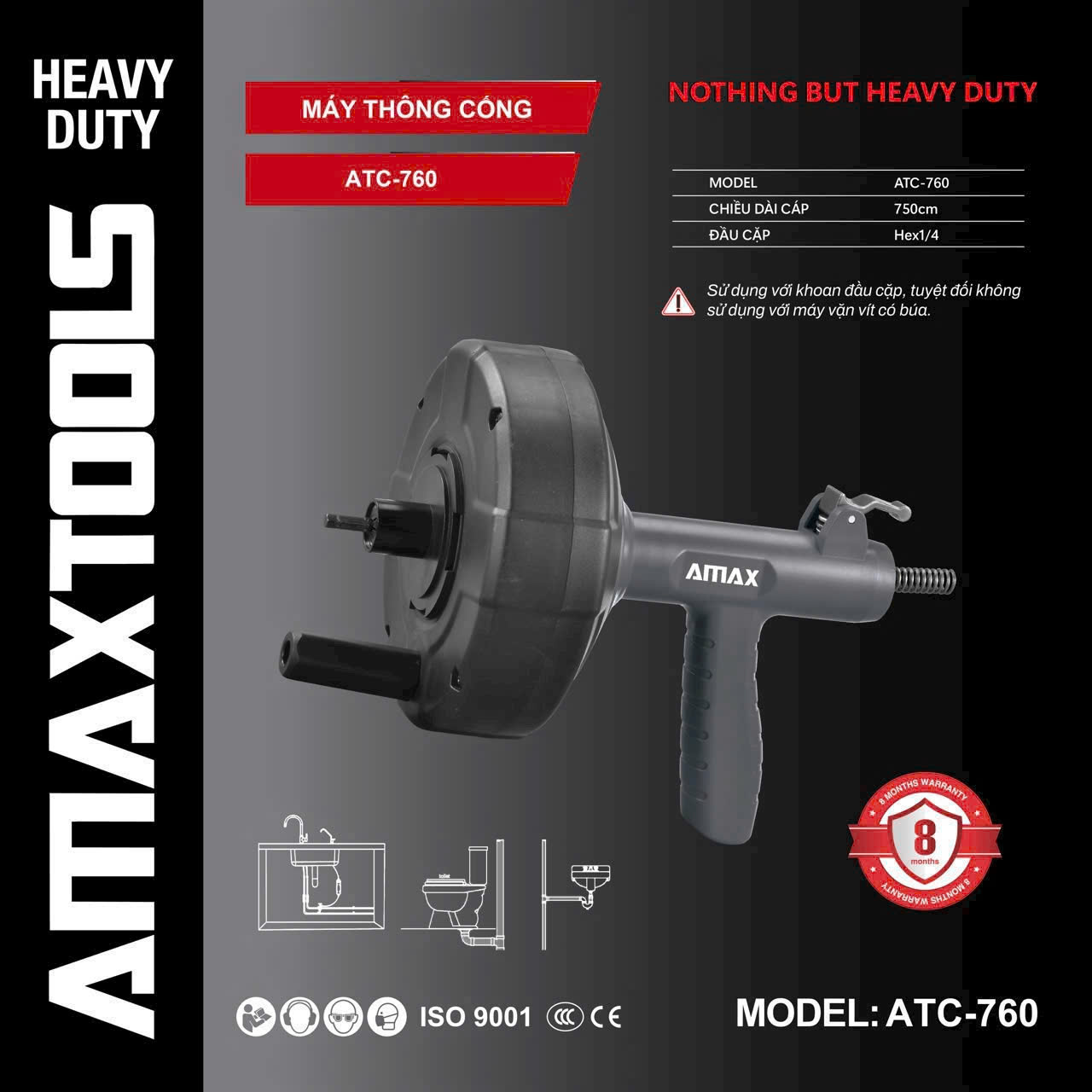 Máy Thông Tắc Cống AMAXTOOLS ATC-760 Chính Hãng