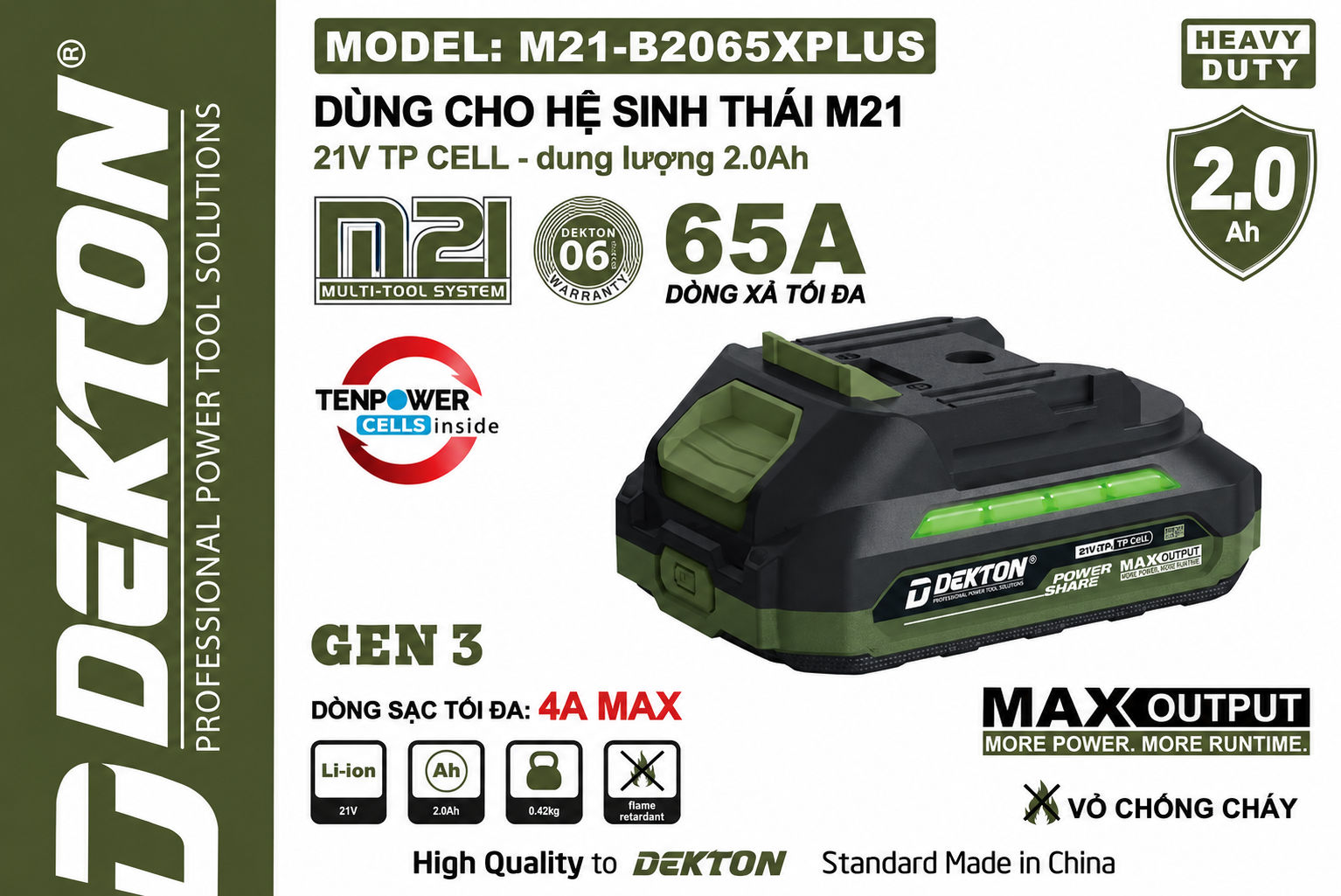Pin Dekton 21V Gen 3 21V 2.0Ah M21-B2065XPLUS