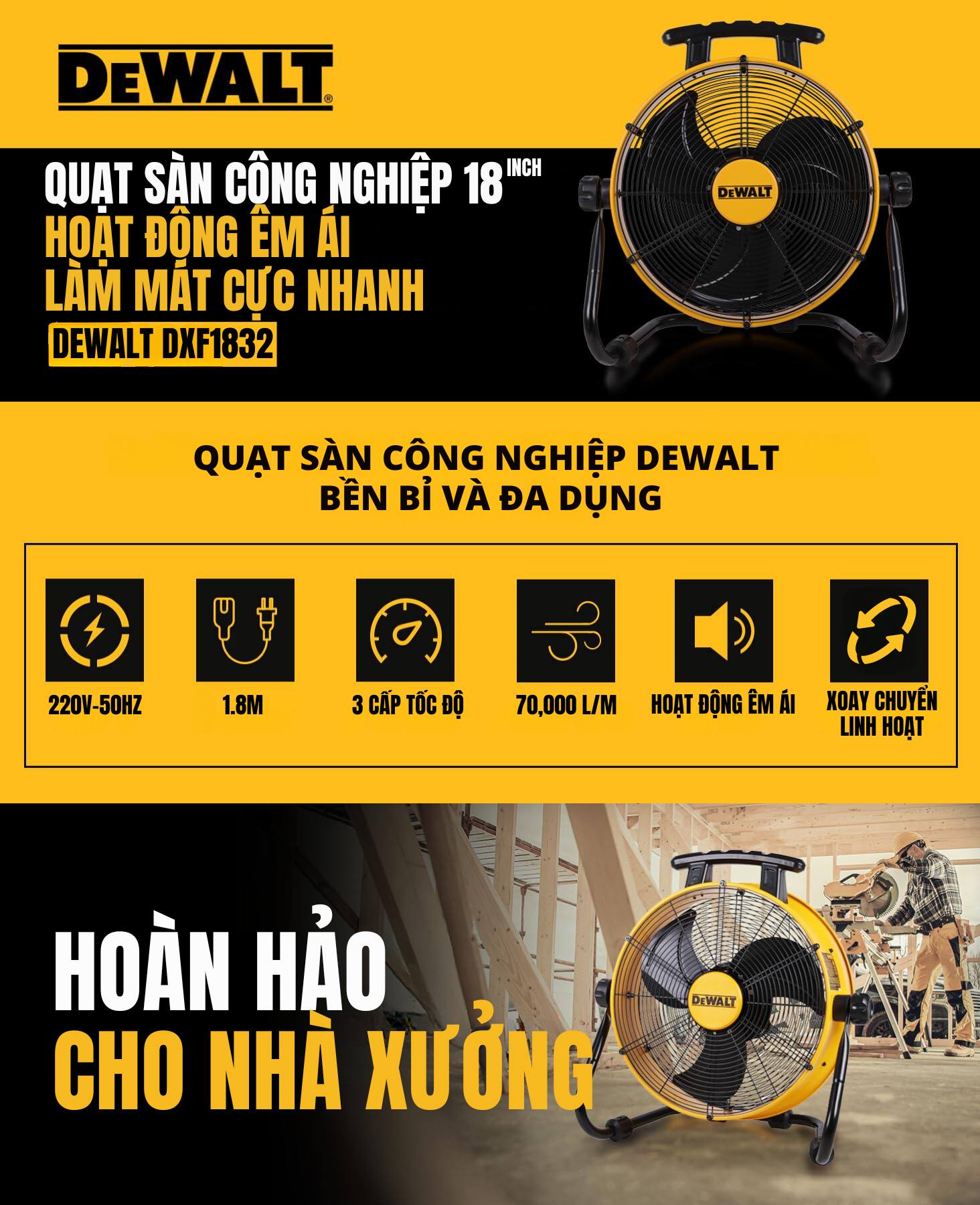 Quạt Công nghiệp Dewalt 18 inch DXF1832 5