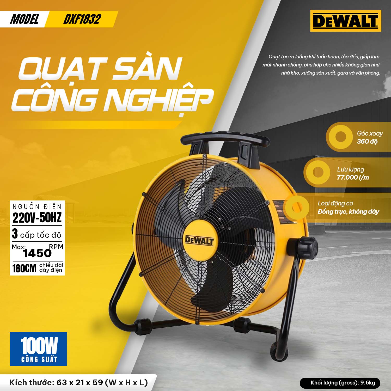 Quạt Công nghiệp Dewalt 18 inch DXF1832