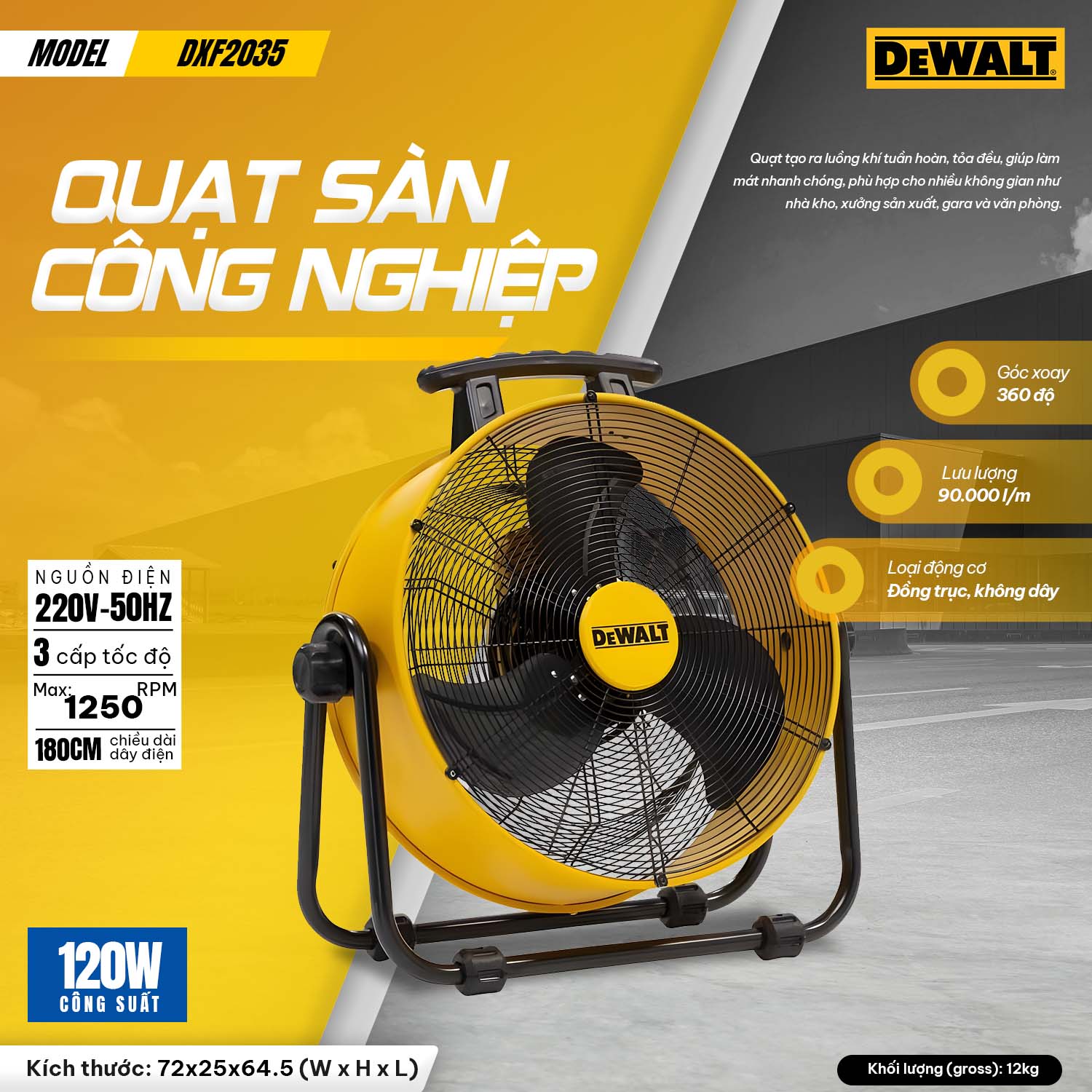 Quạt Công nghiệp Dewalt 20 inch DXF2035
