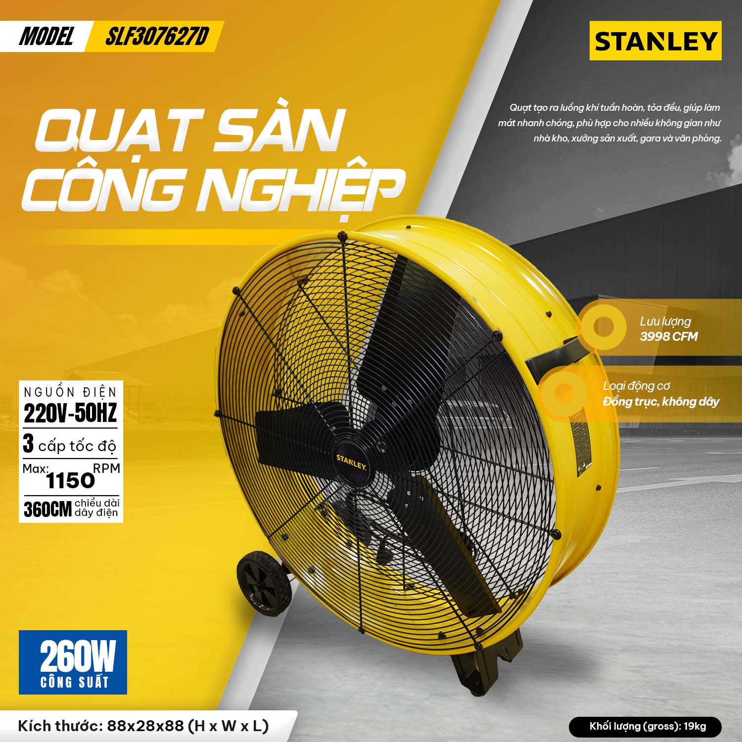 Quạt công nghiệp Stanley 30 inch SLF307627D