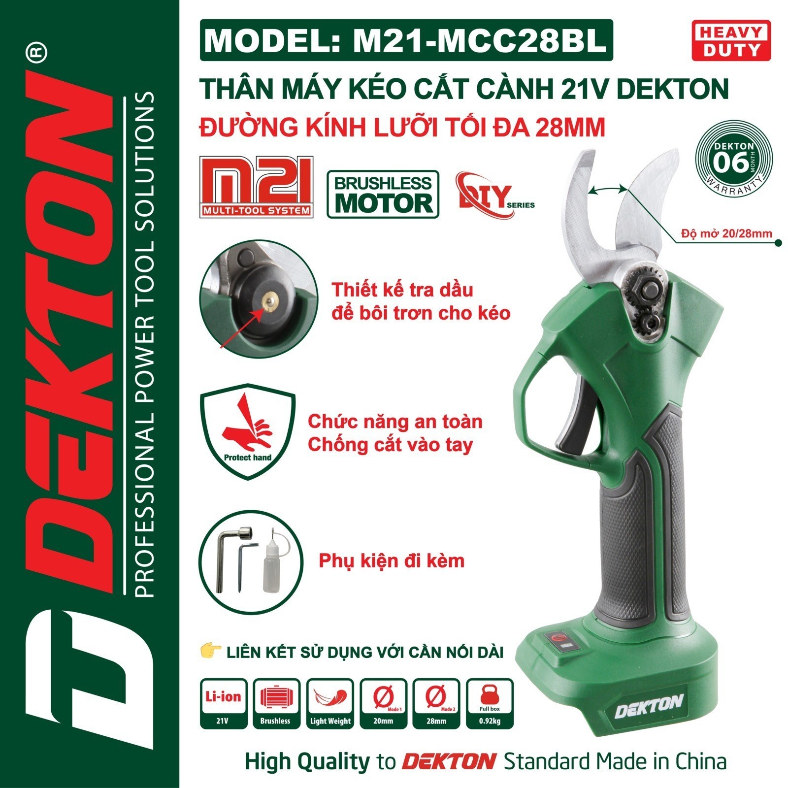 Thân Máy Kéo Cắt Cành 21V Dekton M21-MCC28BL