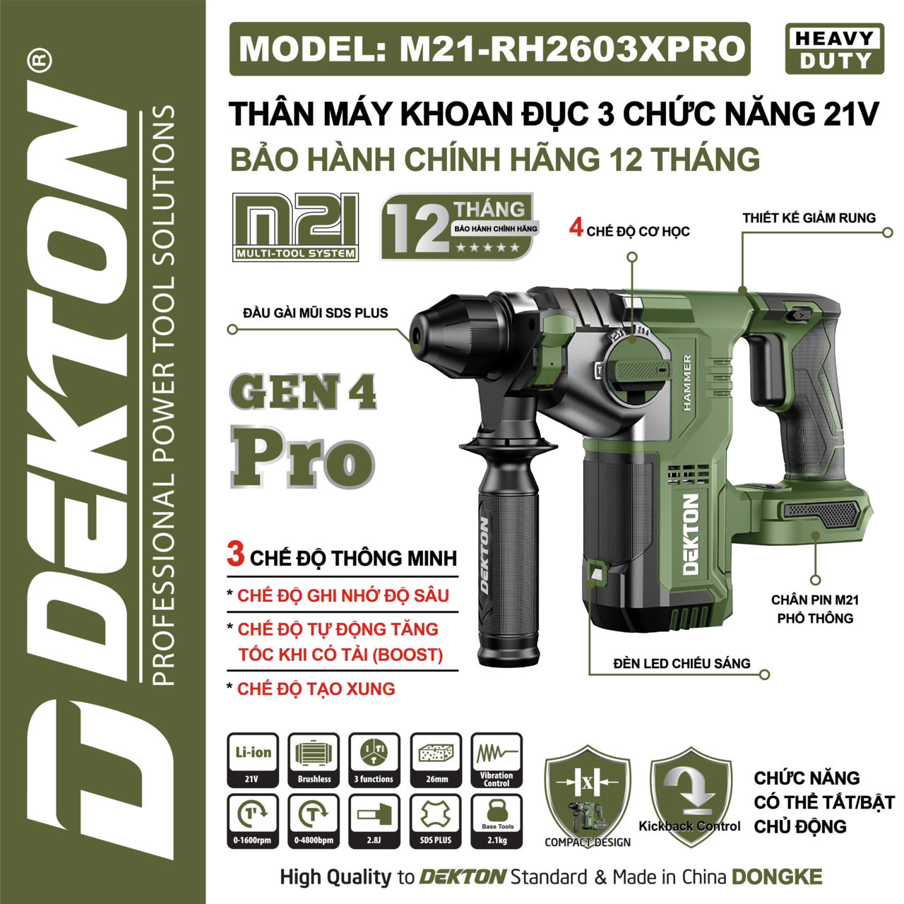 Thân máy khoan bê tông 21V Dekton M21-RH2603XPRO