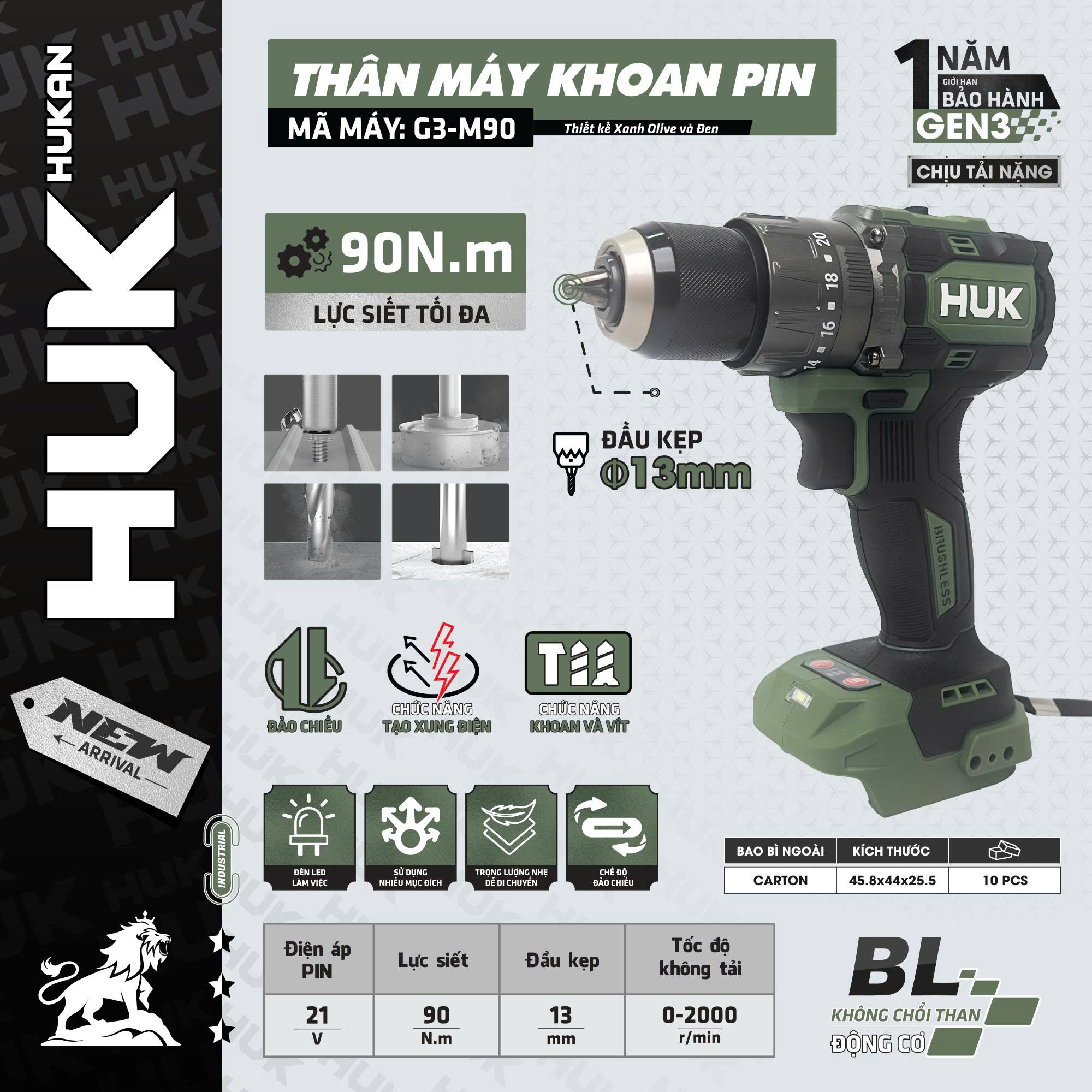 Thân máy khoan pin màu xanh xám GEN 3 G3-M90
