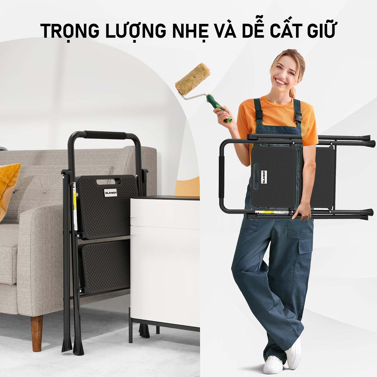 Thang Ghế 02 Bậc SUMIKA A202 - Th&eacute;p Carbon, Tải 150kg, Ti&ecirc;u Chuẩn EN131