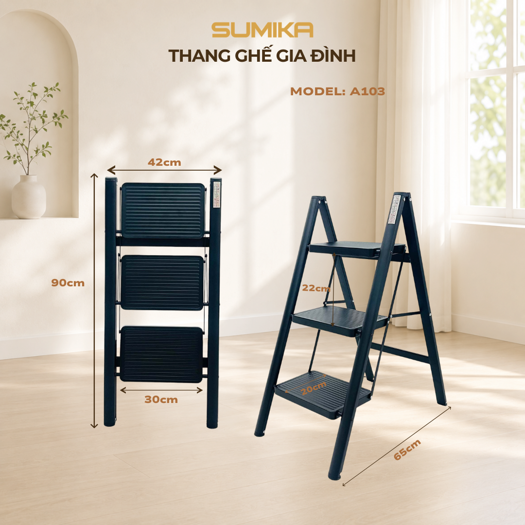 Thang Ghế 3 Bậc SUMIKA A103 - Thép Sơn Tĩnh điện, Tải 150kg
